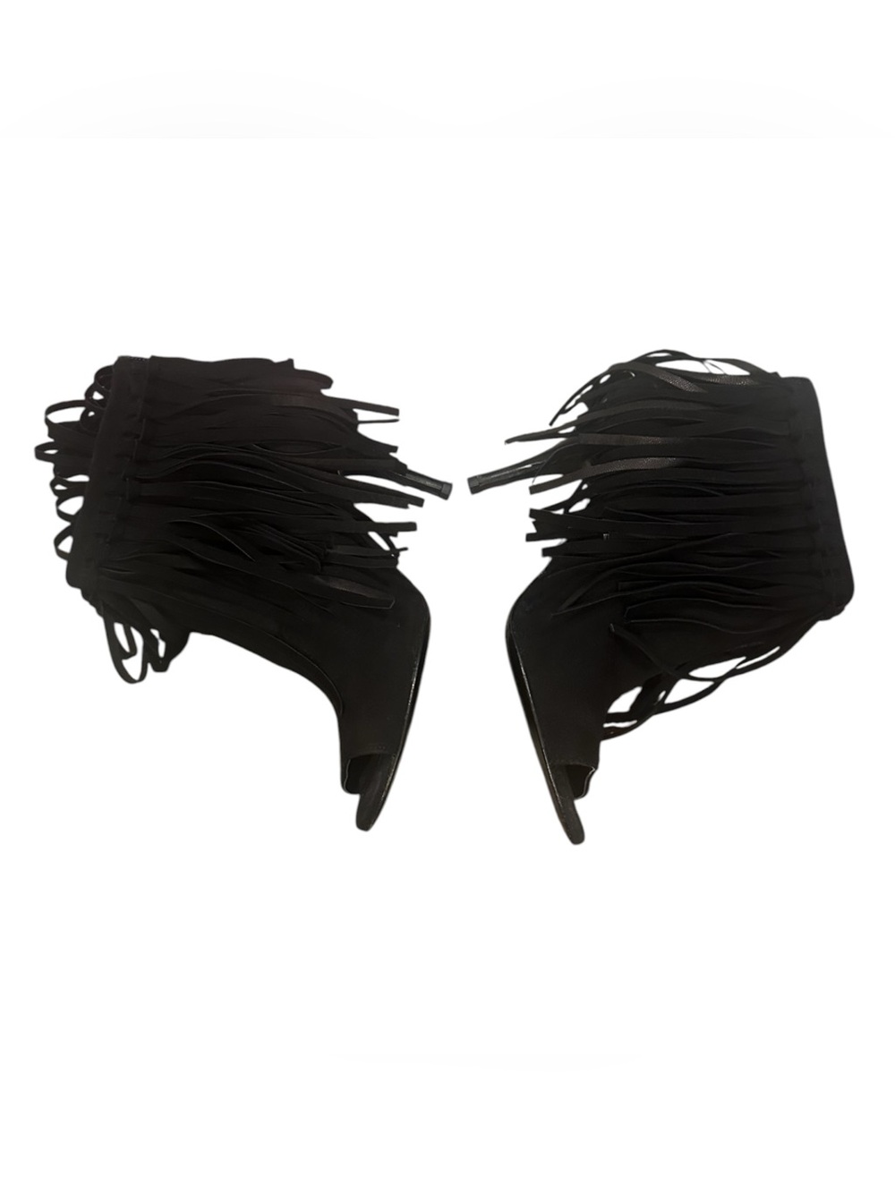 Ralph Lauren Polo fringe black booties open toe suede heeled shoes 6.5